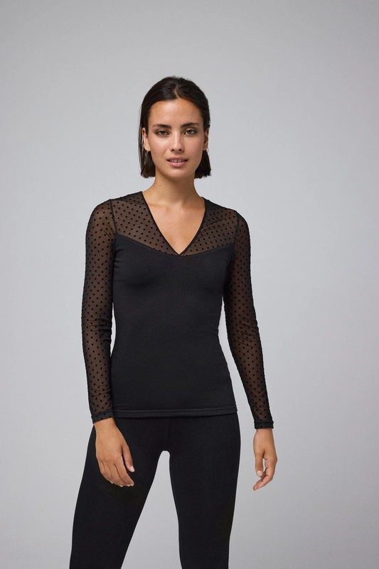 T-shirt thermique à manches longues avec détail en tulle