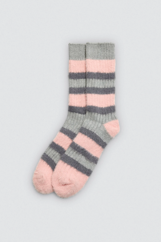 Paire de chaussette rayé rose pâle